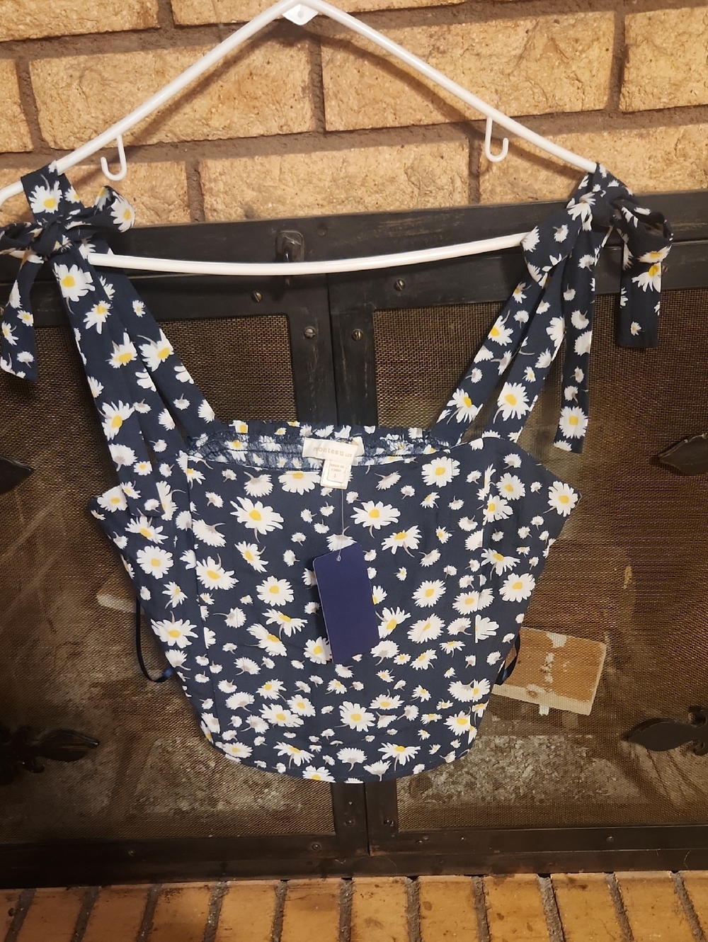 Monteau Los Angeles Navy Daisy Tie-Strap Top
